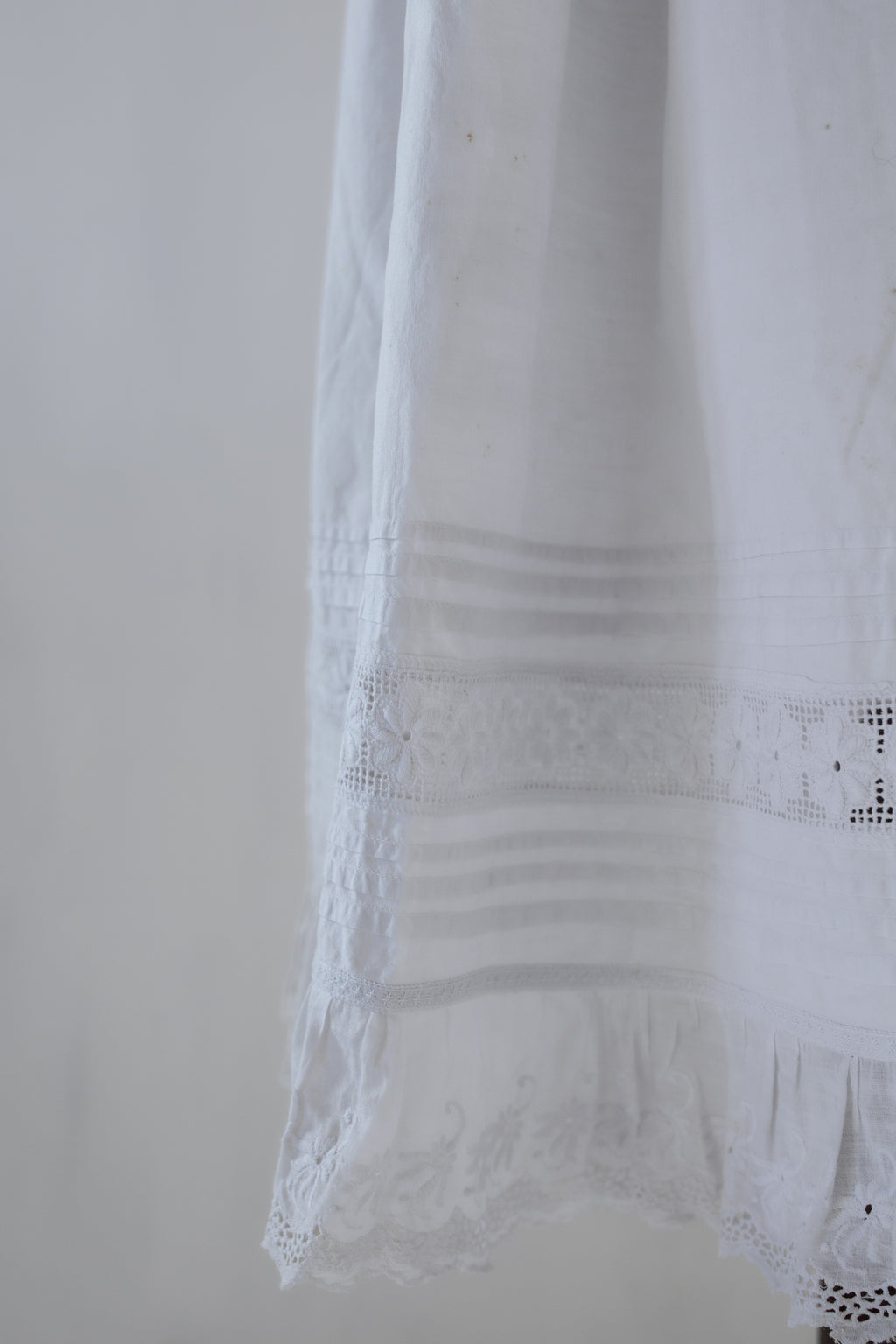 Antique White Cotton Embroidered Lace Skirt