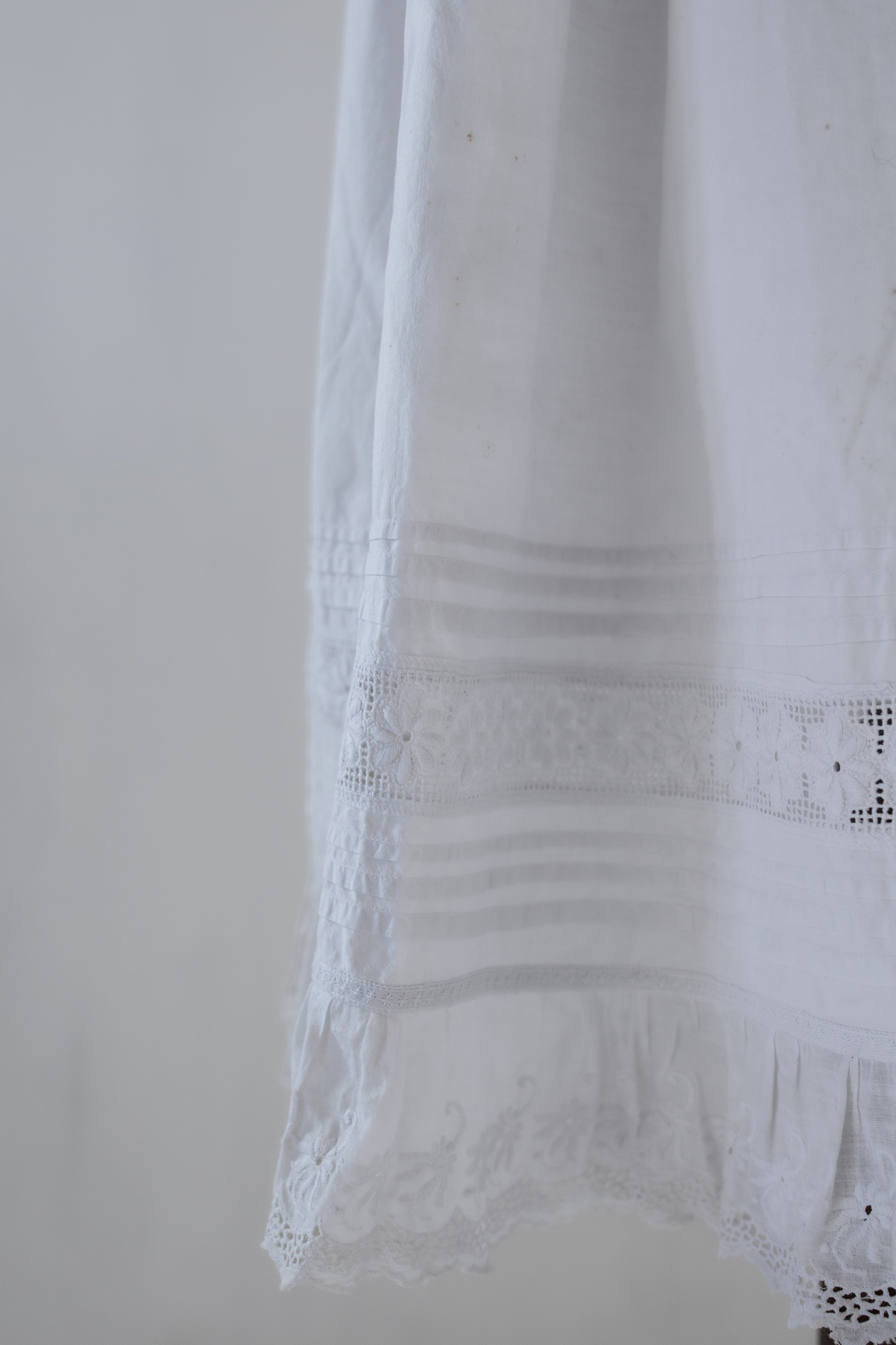 Antique White Cotton Embroidered Lace Skirt