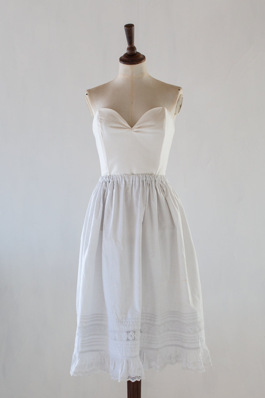 Antique White Cotton Embroidered Lace Skirt