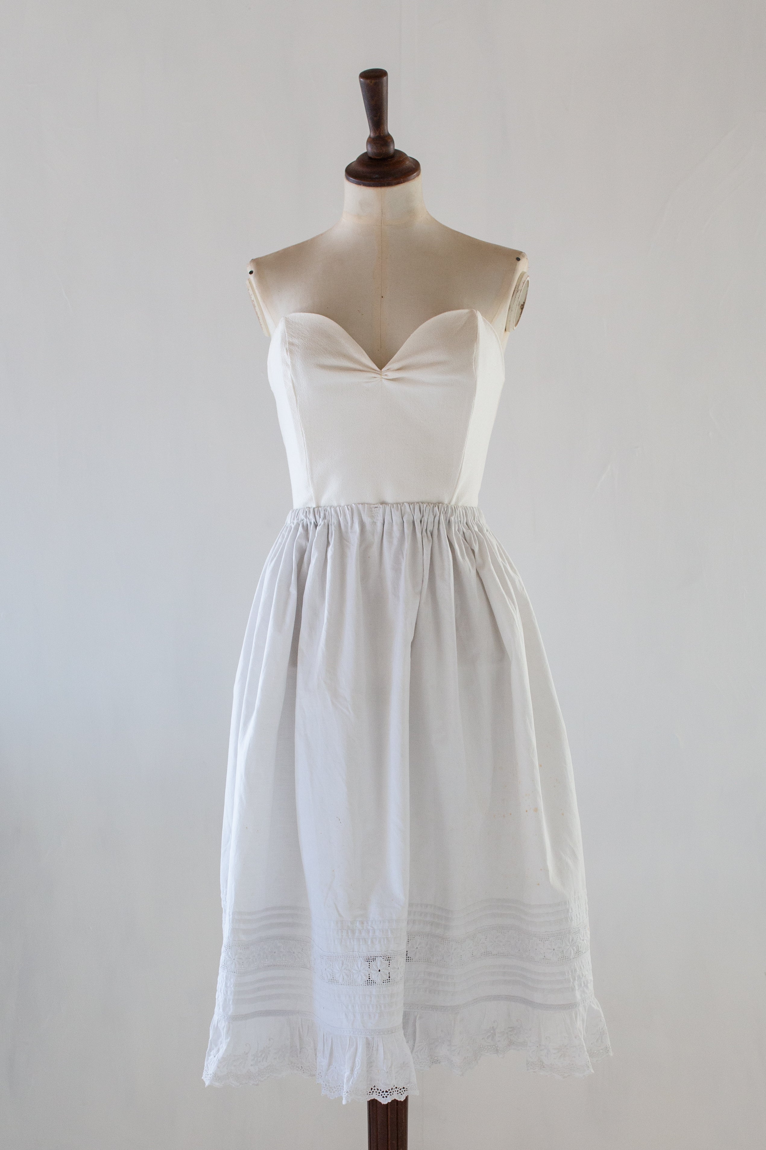 Antique White Cotton Embroidered Lace Skirt