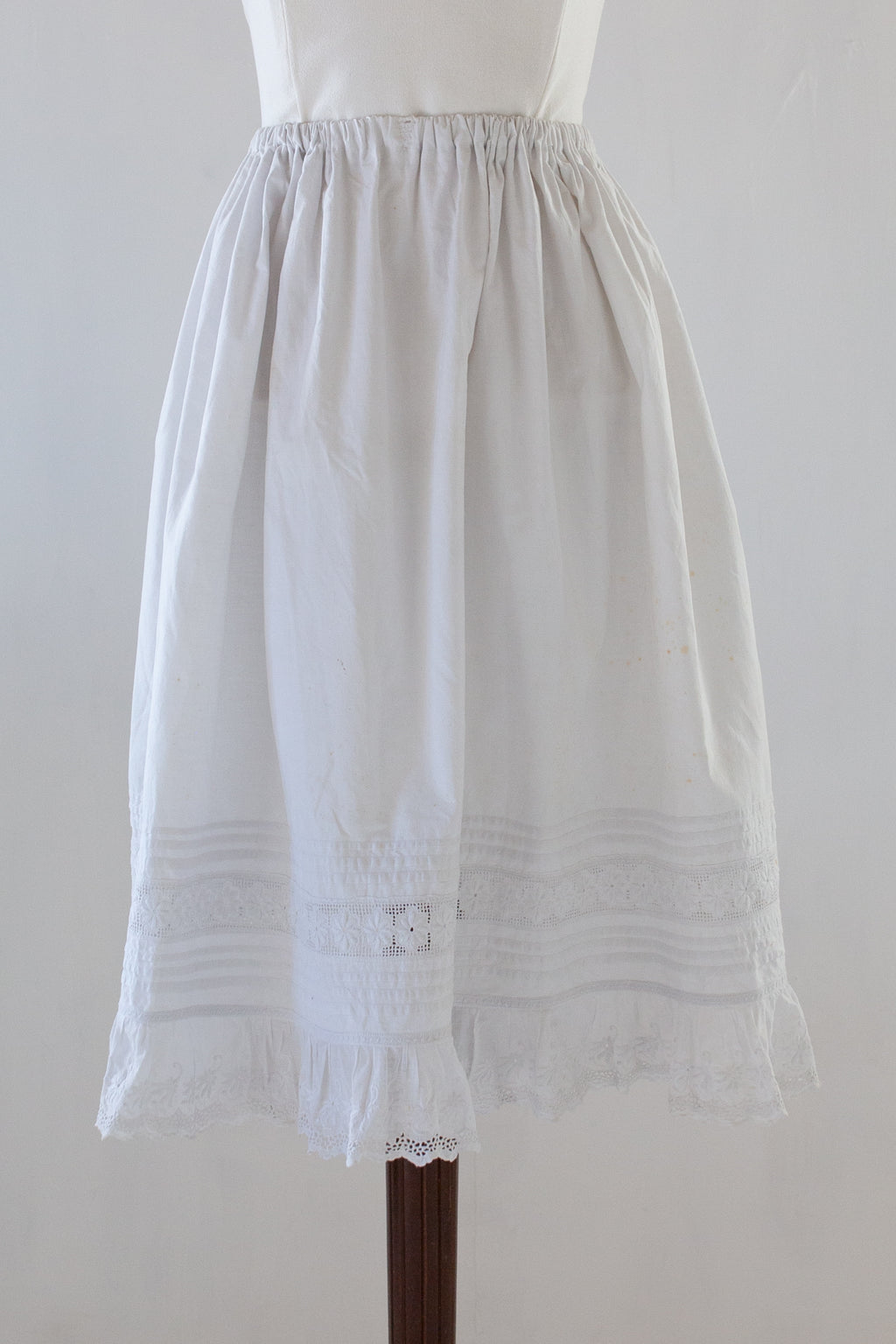 Antique White Cotton Embroidered Lace Skirt