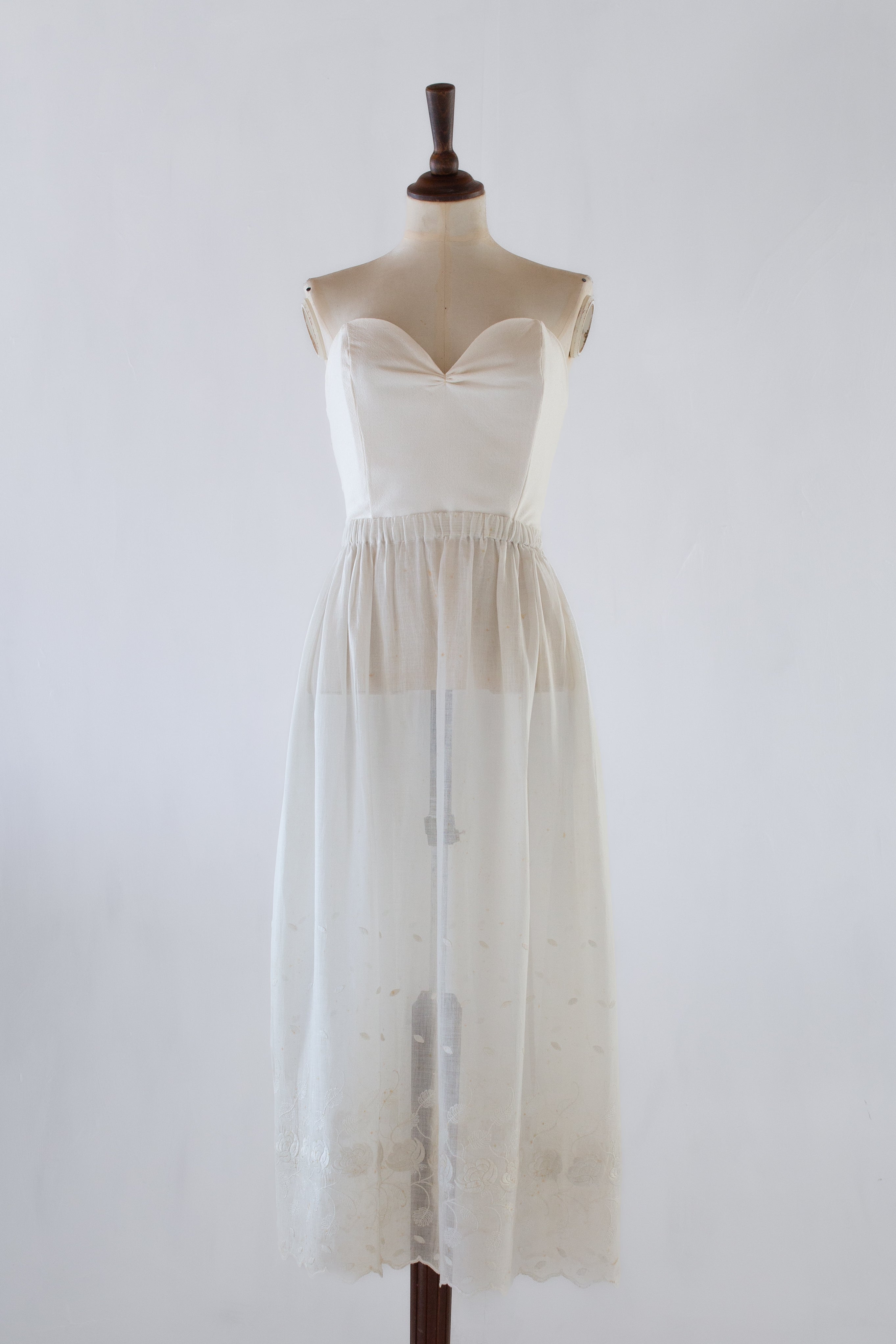 antique embroidered white cotton voile skirt