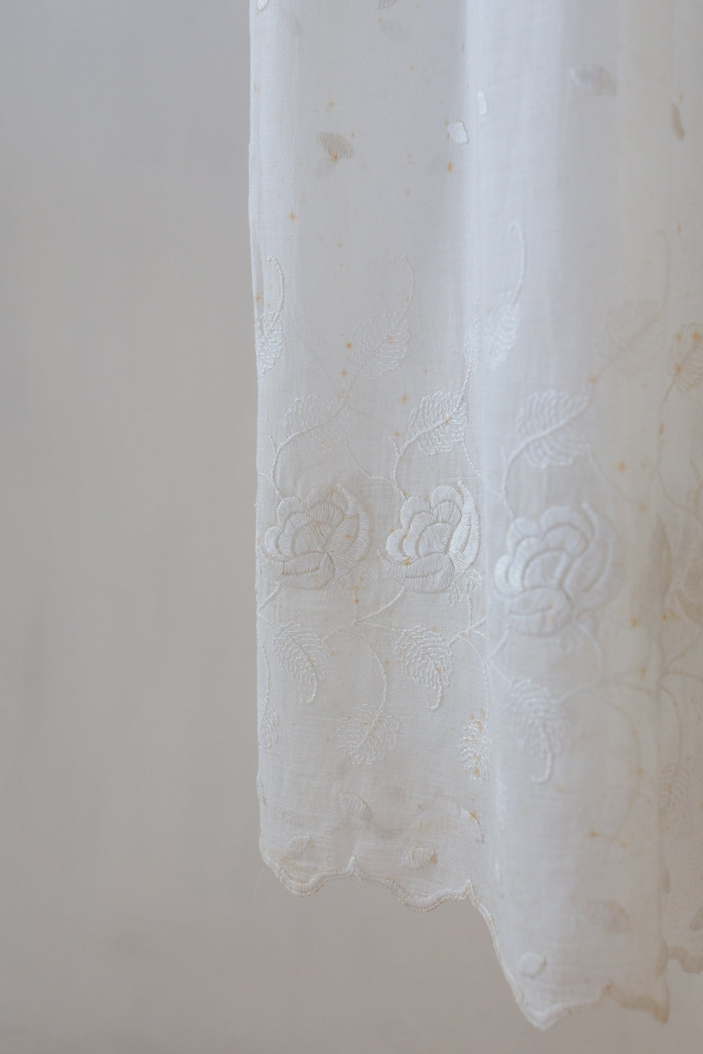 Antique Off White Embroidered Cotton Voile Midi Skirt