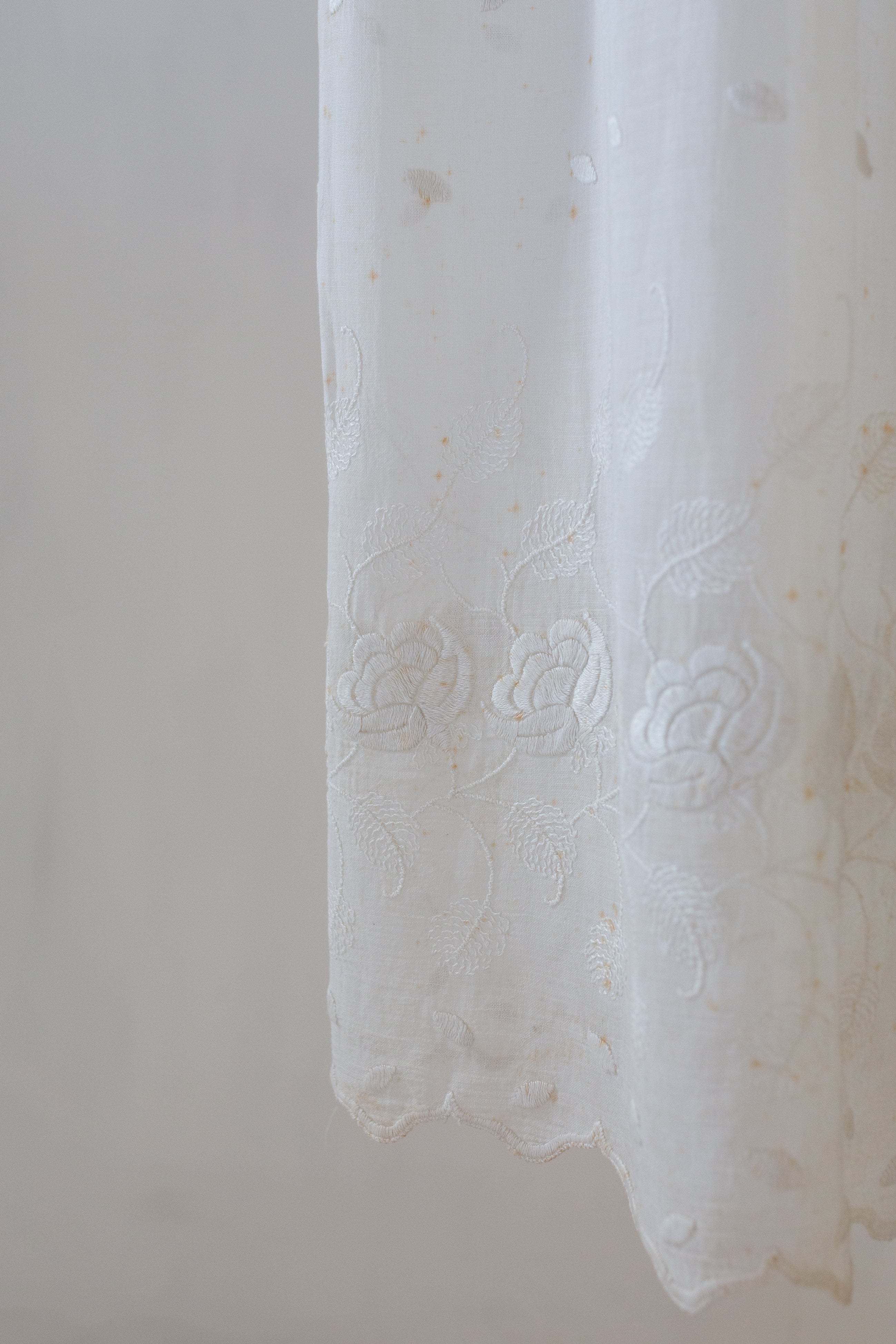 Antique Off White Embroidered Cotton Voile Midi Skirt