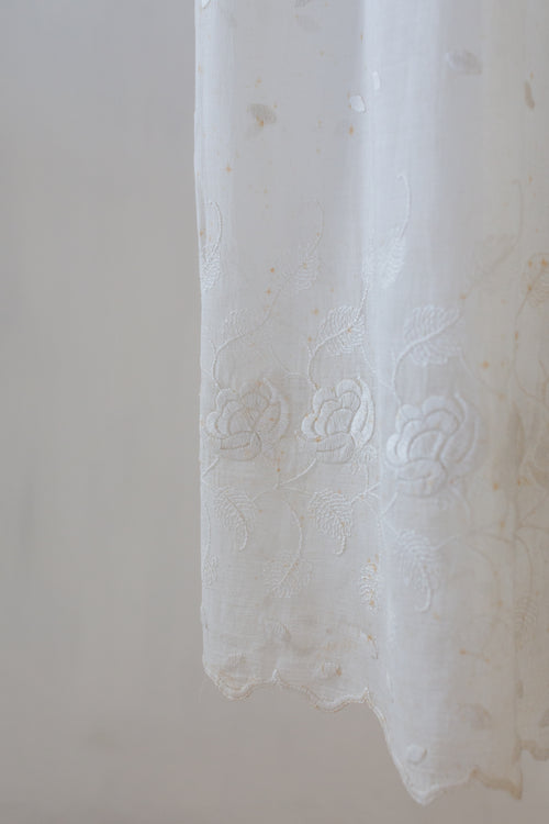 Antique Off White Embroidered Cotton Voile Midi Skirt