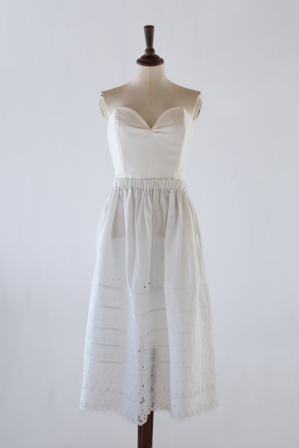 antique white cotton embroidered skirt