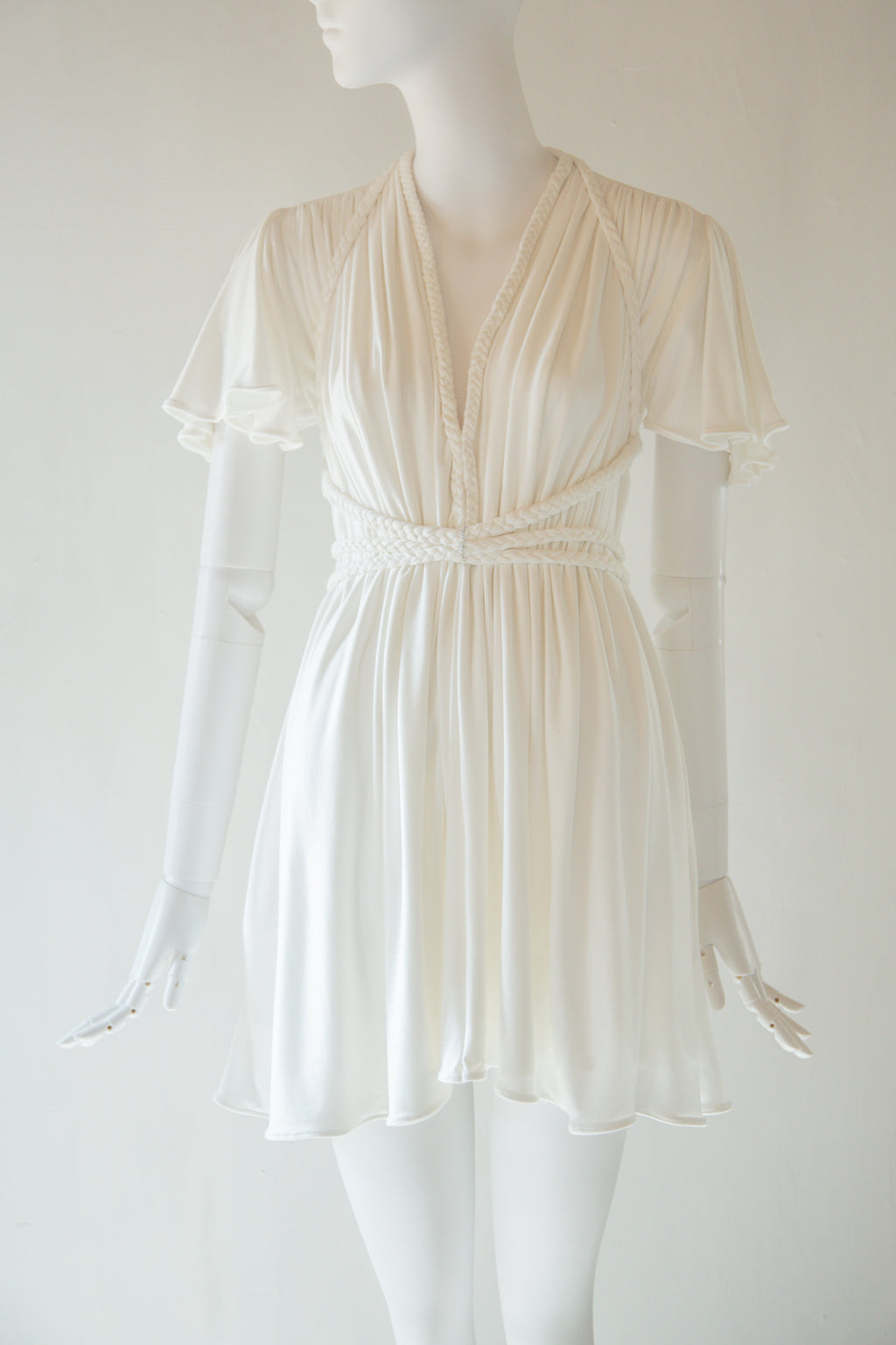 aphrodite cream bamboo jersey goddess mini dress by Alexandra King
