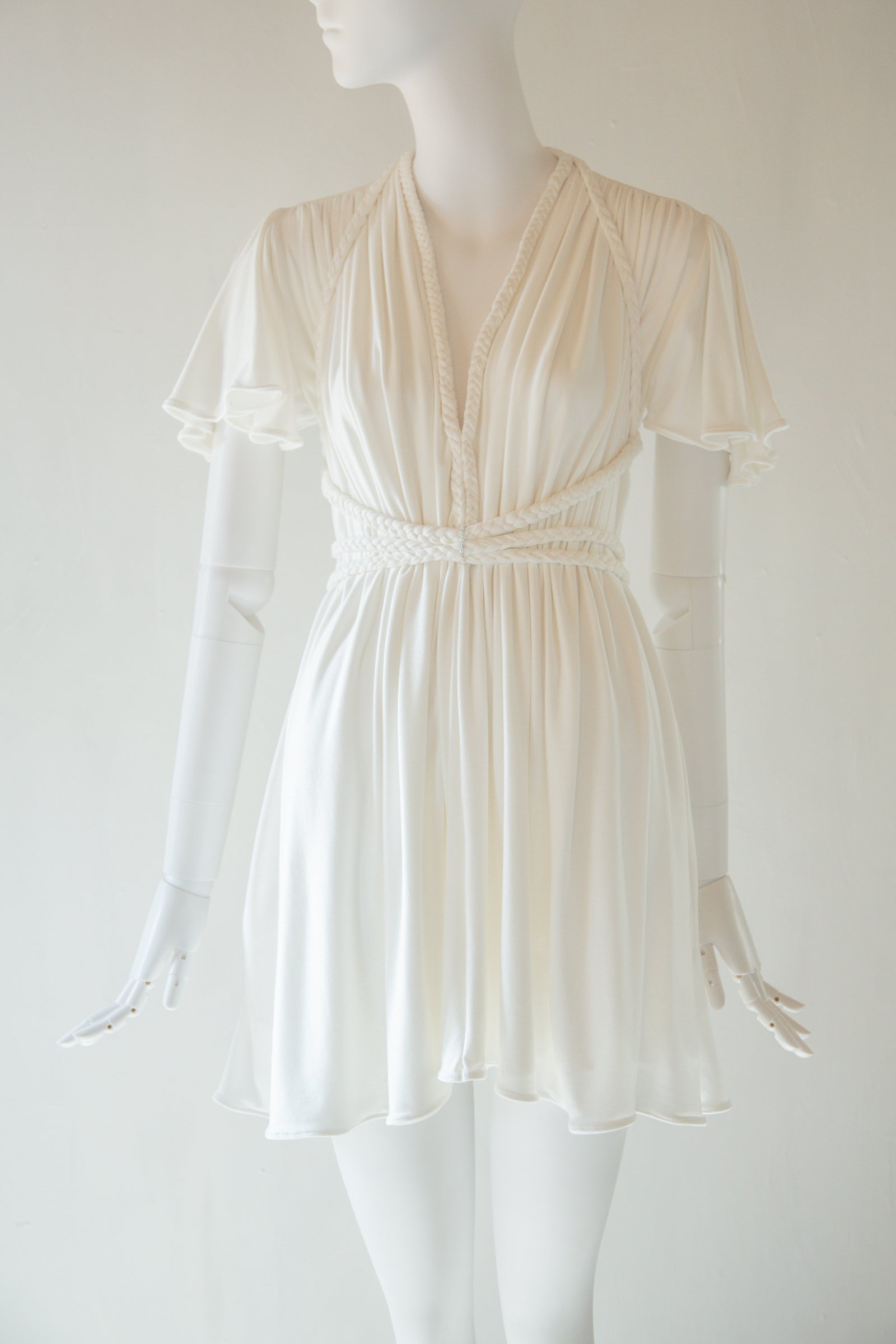 aphrodite cream bamboo jersey goddess mini dress by Alexandra King