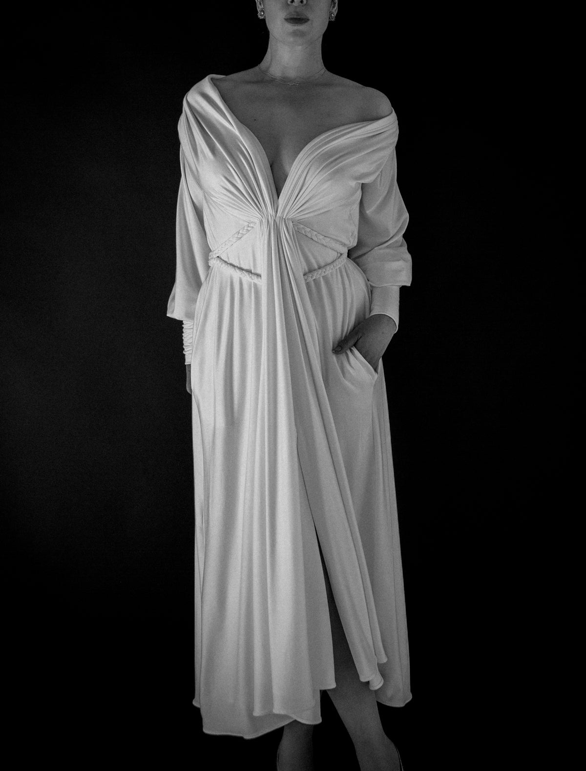 athena ivory draped bamboo jersey maxi dress alexandra king 