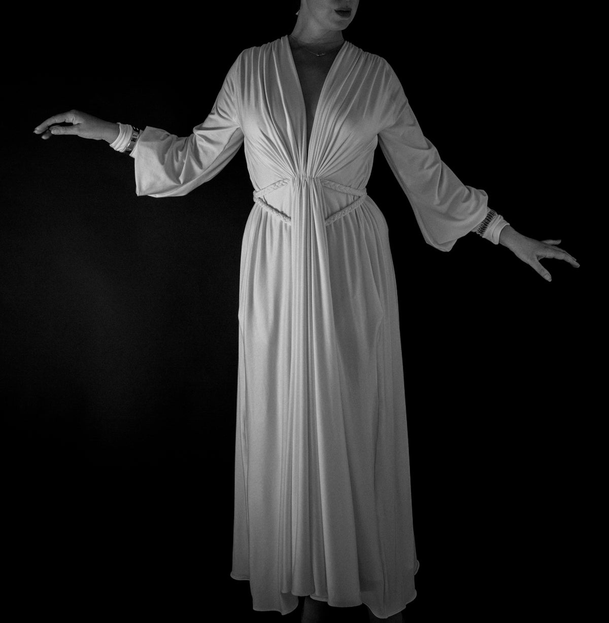 athena ivory draped bamboo jersey goddess maxi dress alexandra king 