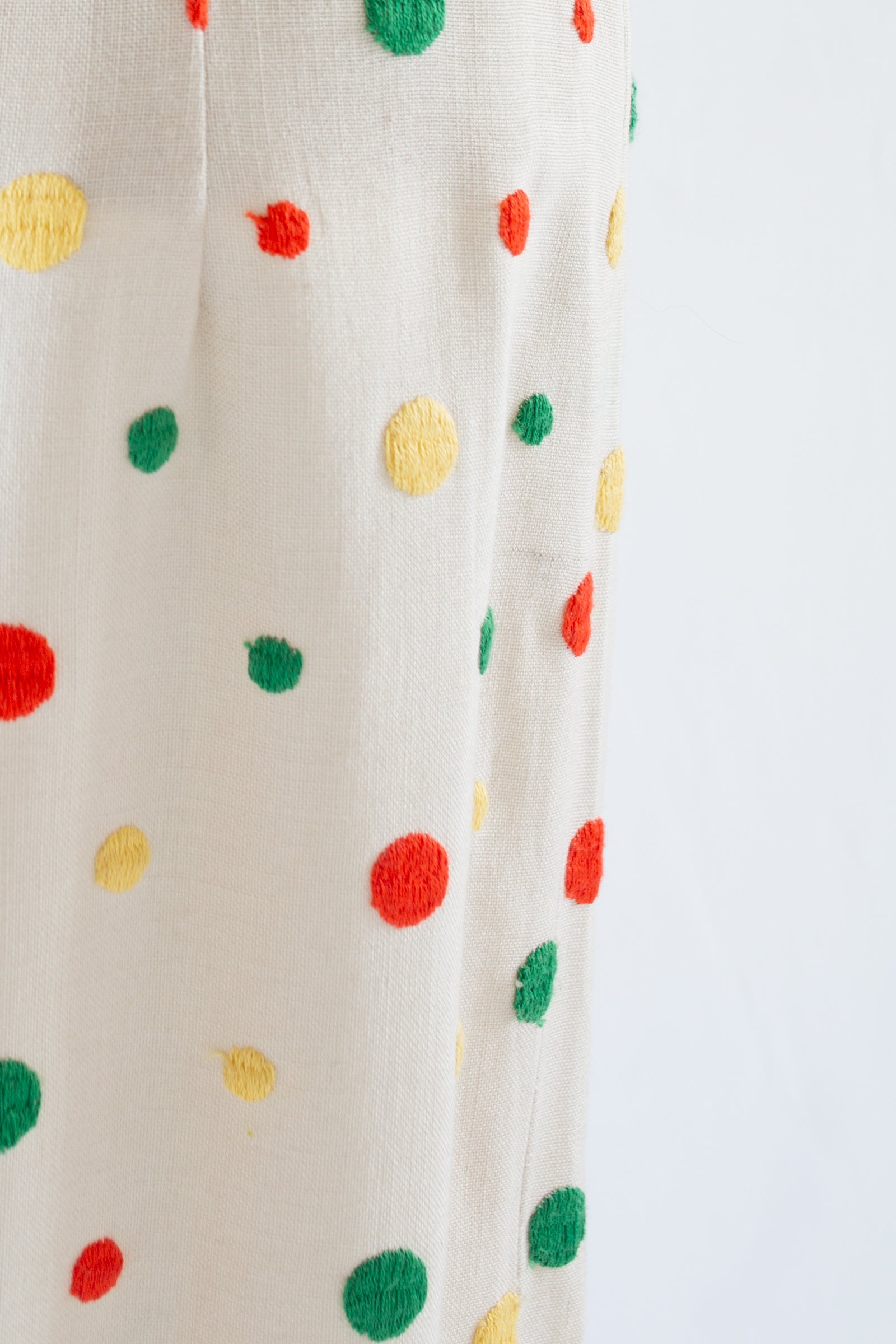 Vintage 1950s Orange Cream Dot Linen Dress