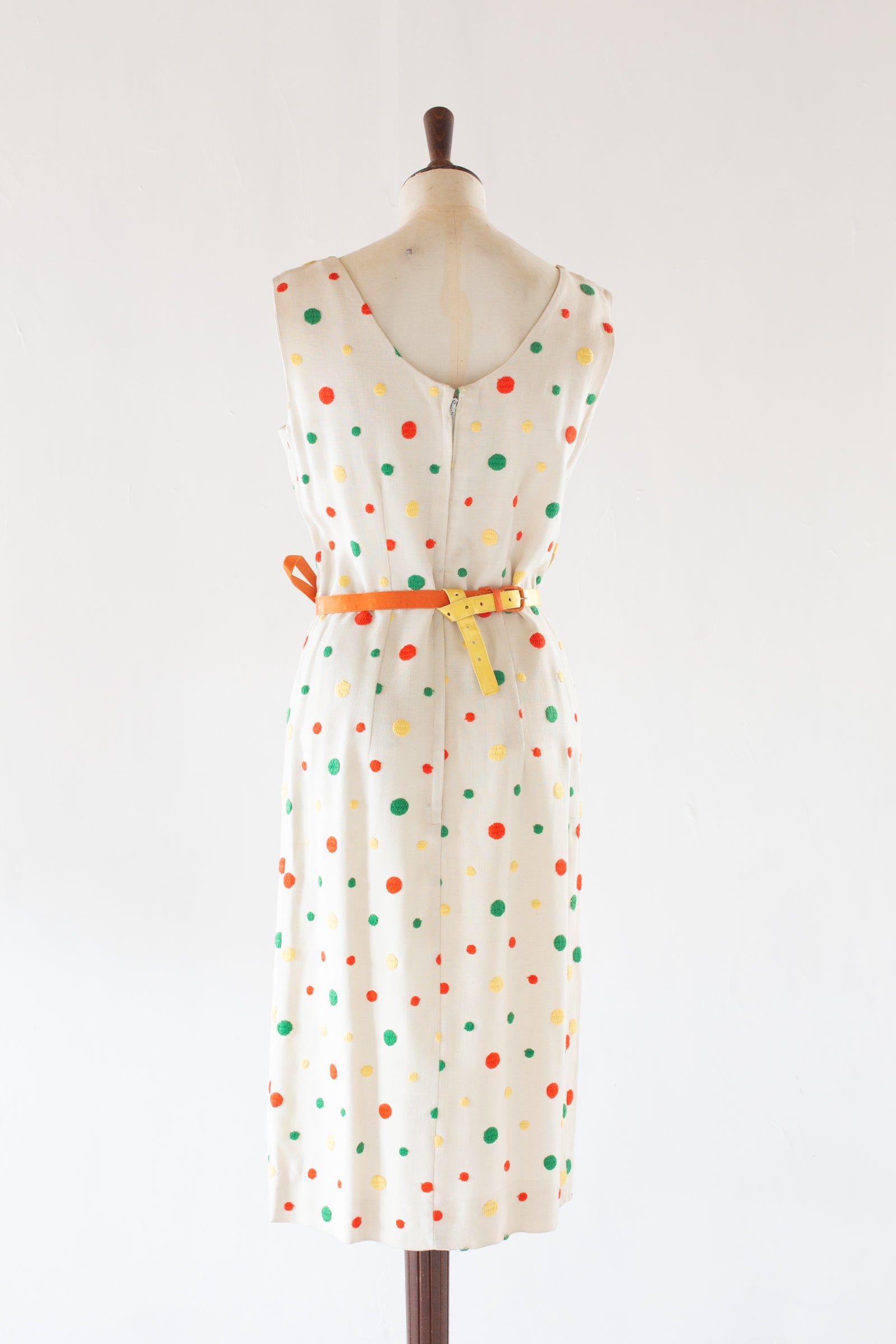 Vintage 1950s Orange Cream Dot Linen Dress