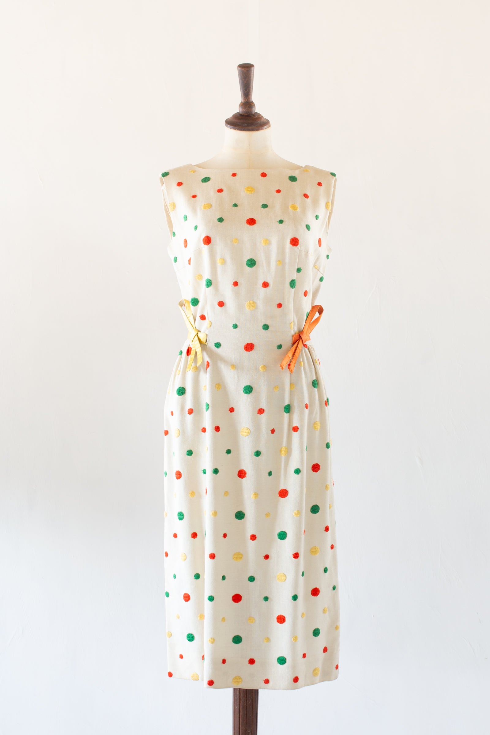vintage polka dot linen shift dress 1950s miami