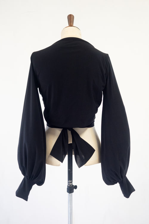 black ballet cardigan with balloon sleeves by Alexandra King