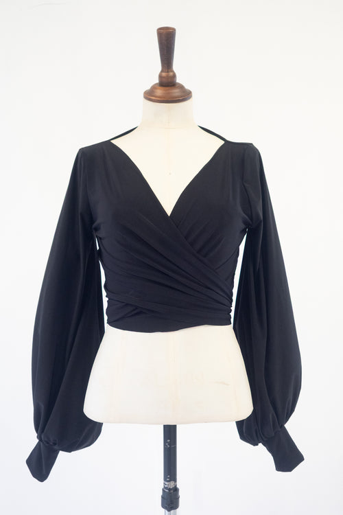 black ballet cardigan with balloon sleeves by Alexandra King