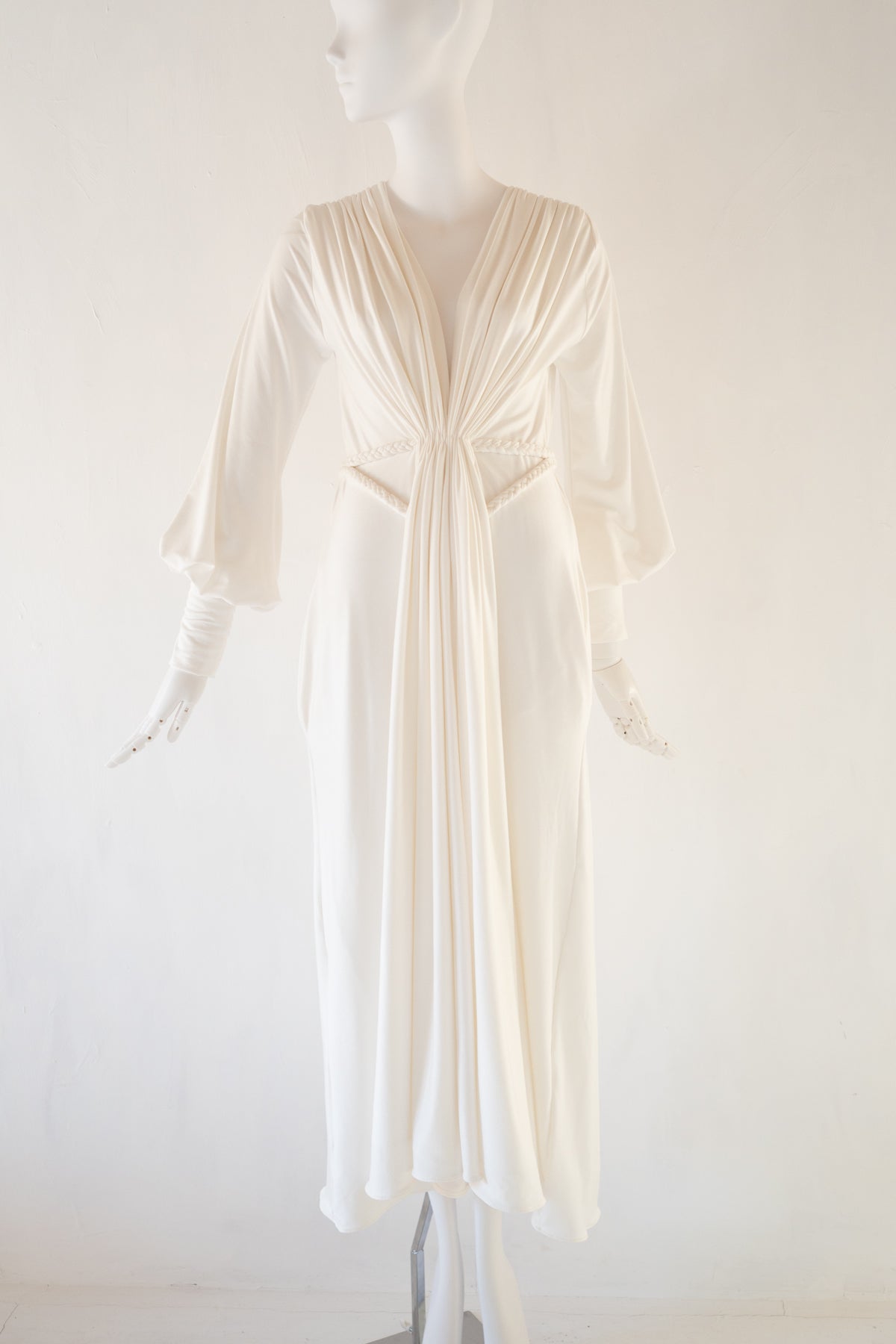 athena ivory draped bamboo jersey maxi dress by designer alexandra king 