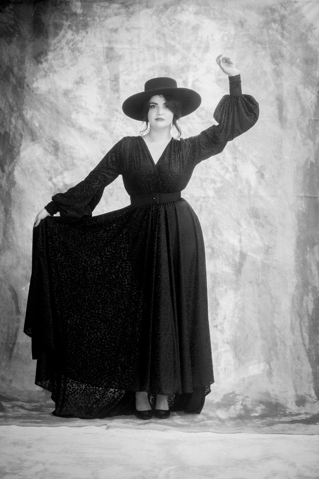 Vanya - Black Velvet Devore Gown