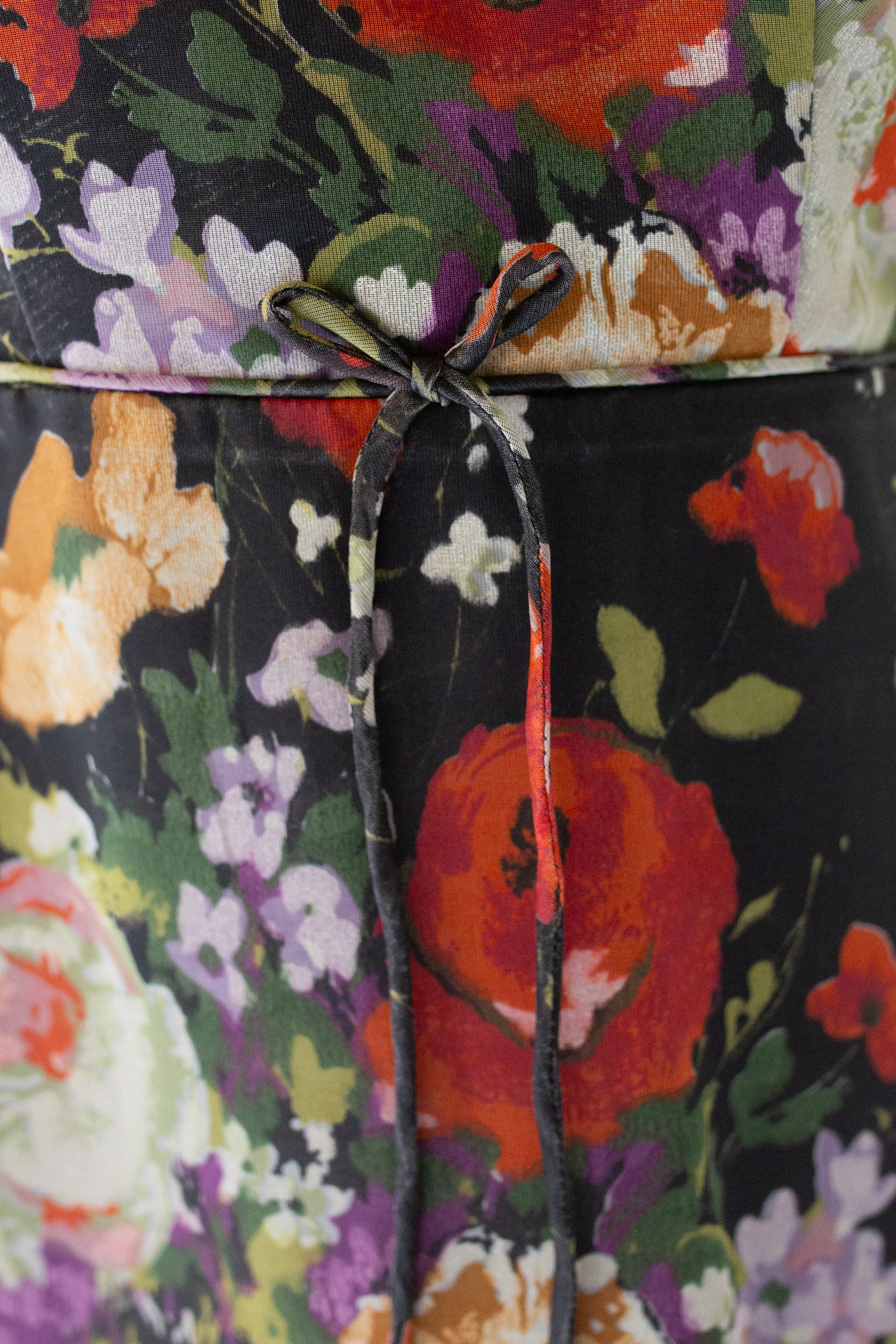 Vintage 1970s Black Rose Floral Chiffon Maxi Dress