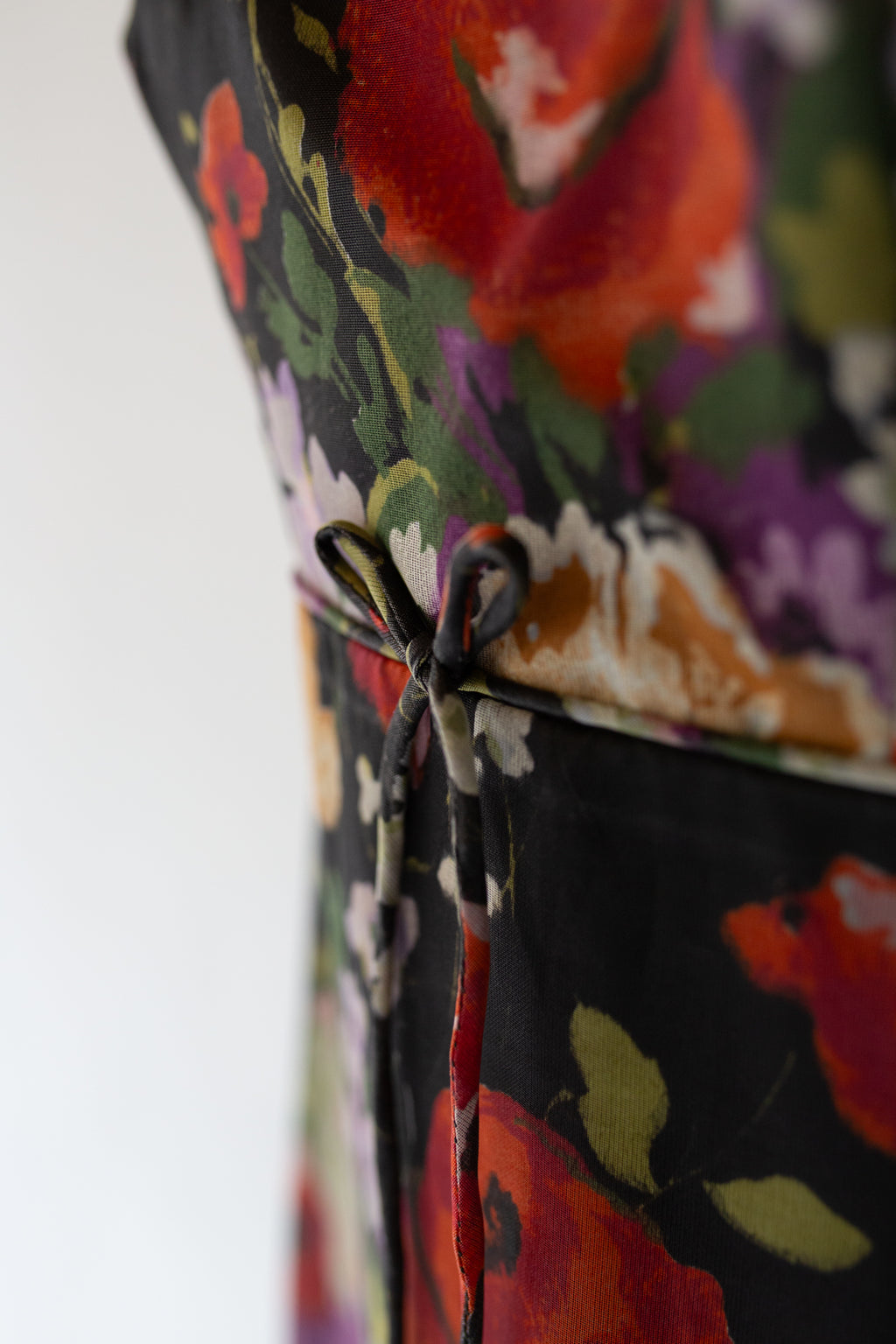 Vintage 1970s Black Rose Floral Chiffon Maxi Dress