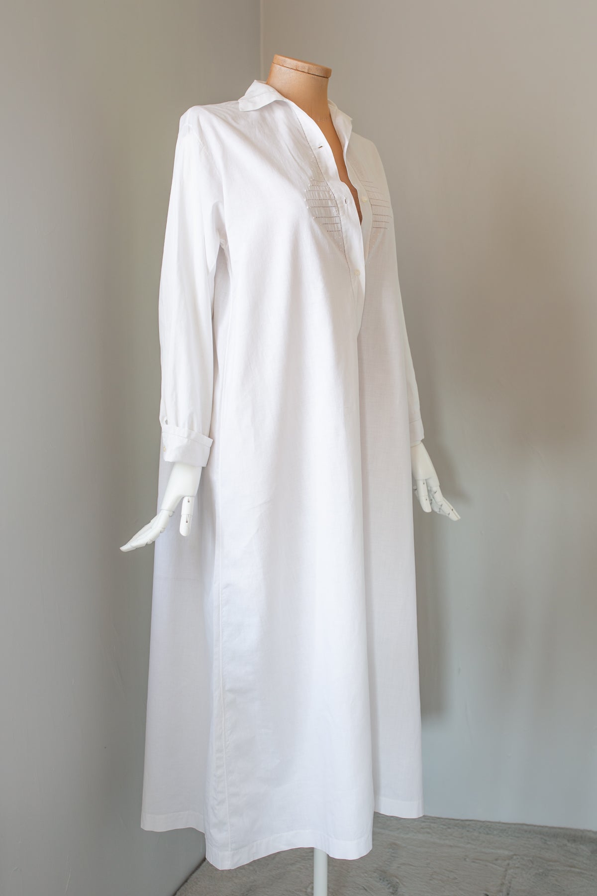 Antique White Cotton Shirt Dress