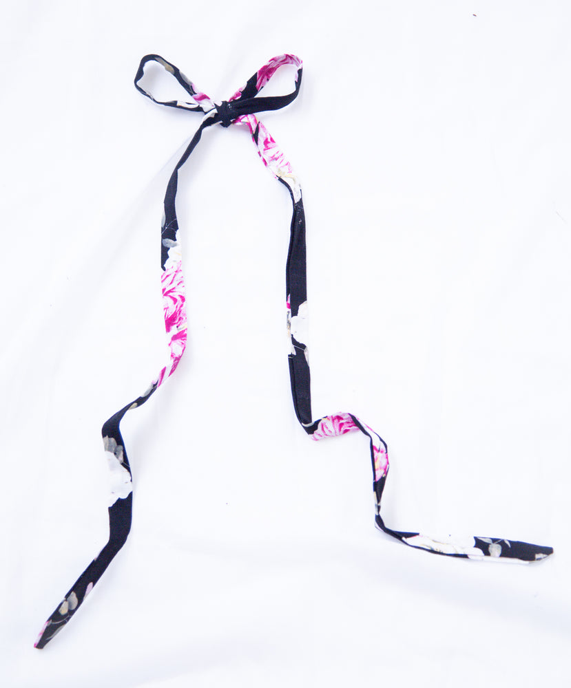 Rose Print Linen Skinny Tie