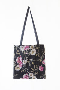 rose print linen tote bag with tulle overlay by alexandra king