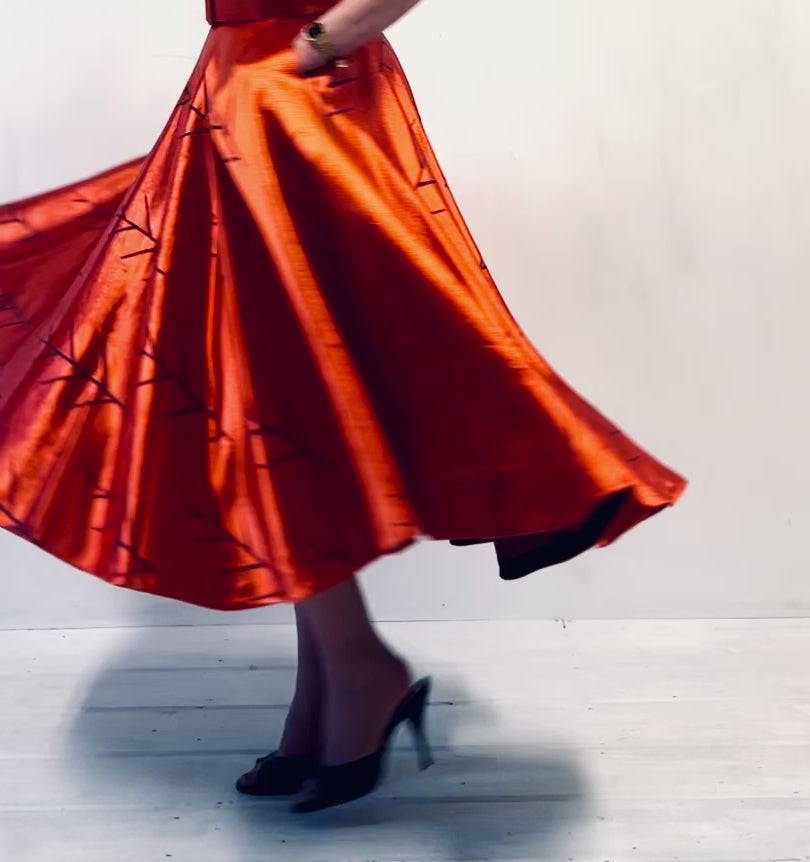 Firebird - Orange Vintage Brocade Midi Dress