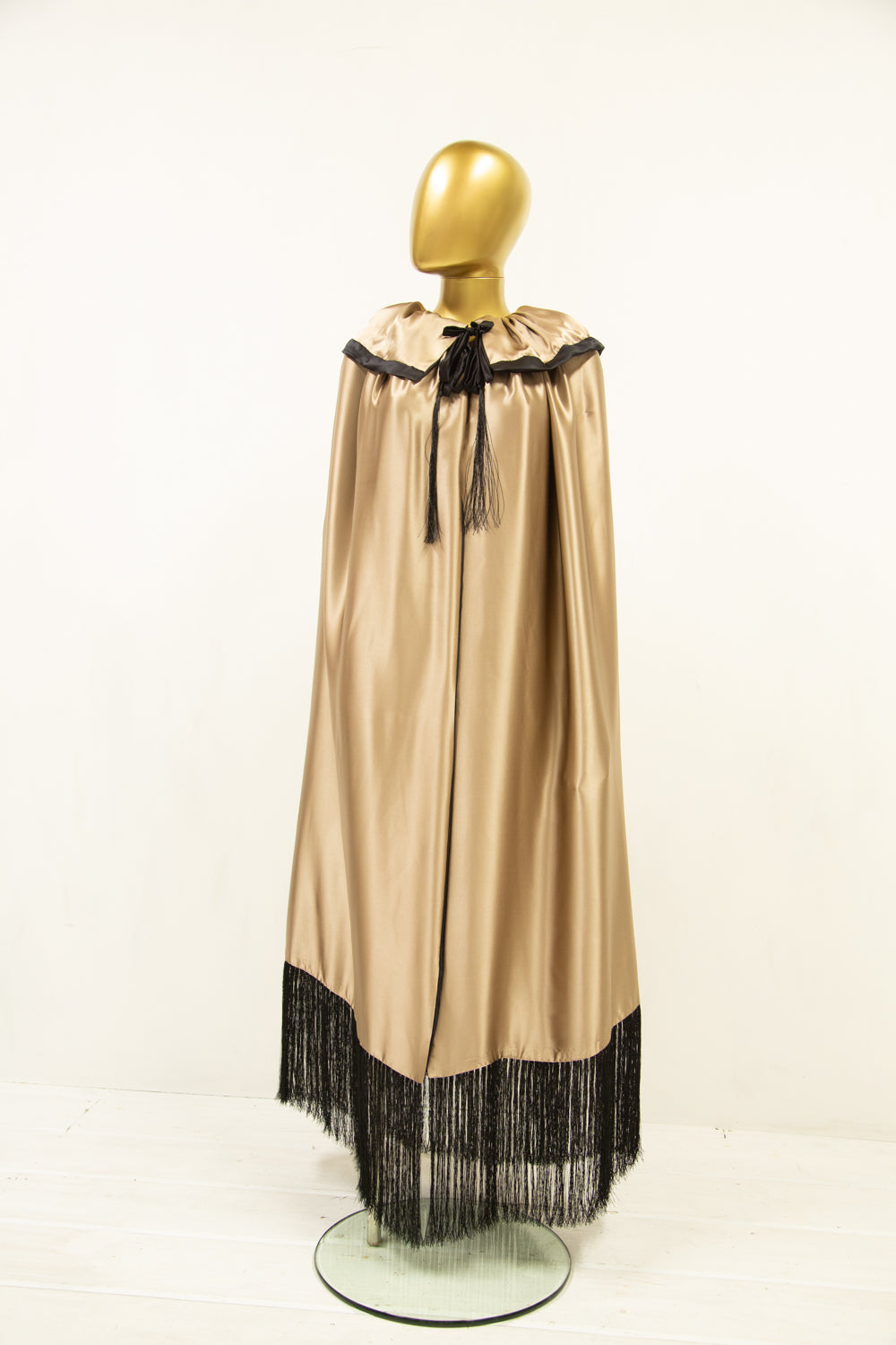 Silk Satin Fringed Opera Cape Black / Gold