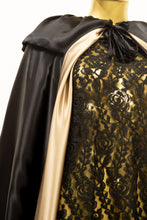 Silk Satin Fringed Opera Cape Black / Gold