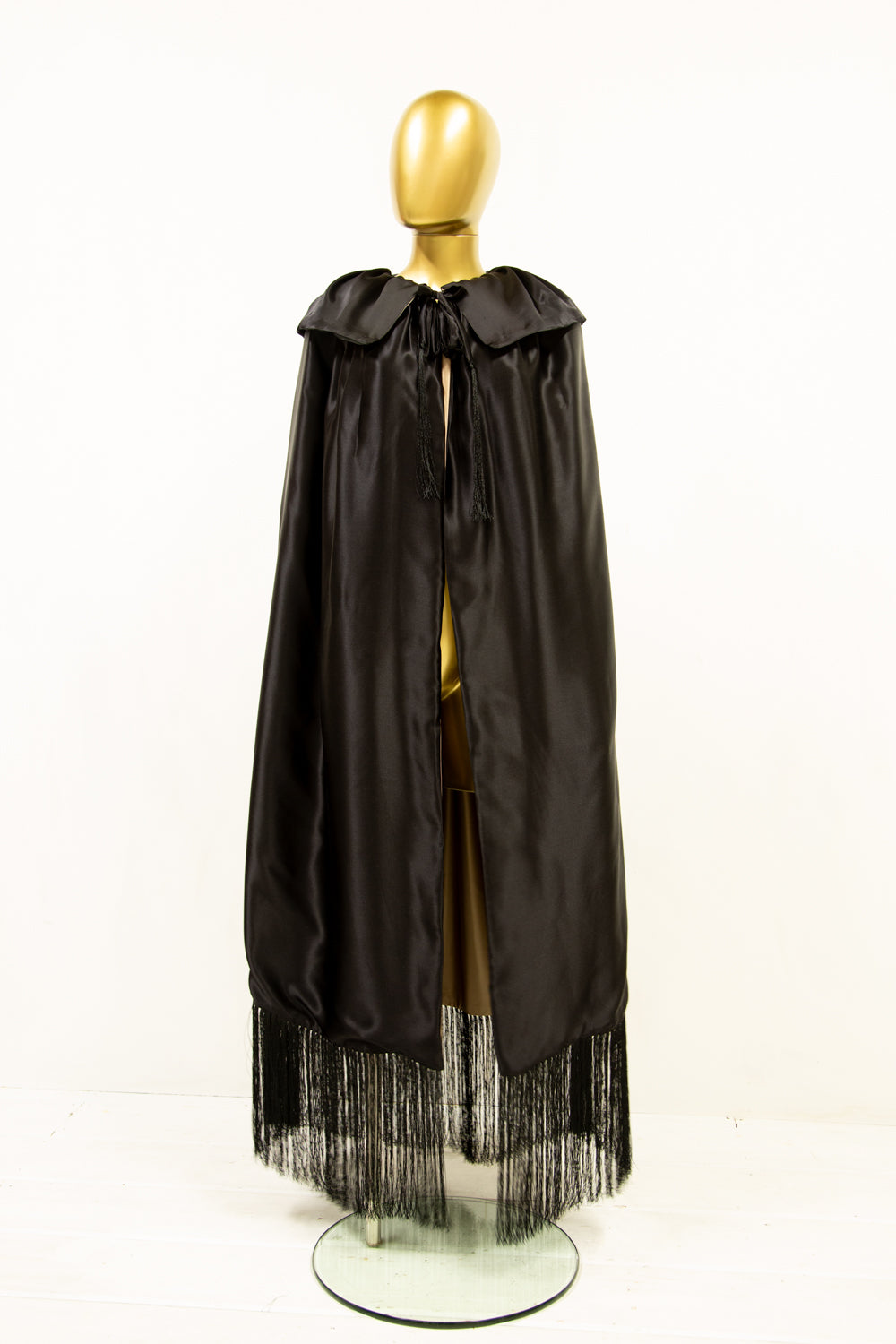 Silk Satin Fringed Opera Cape Black / Gold