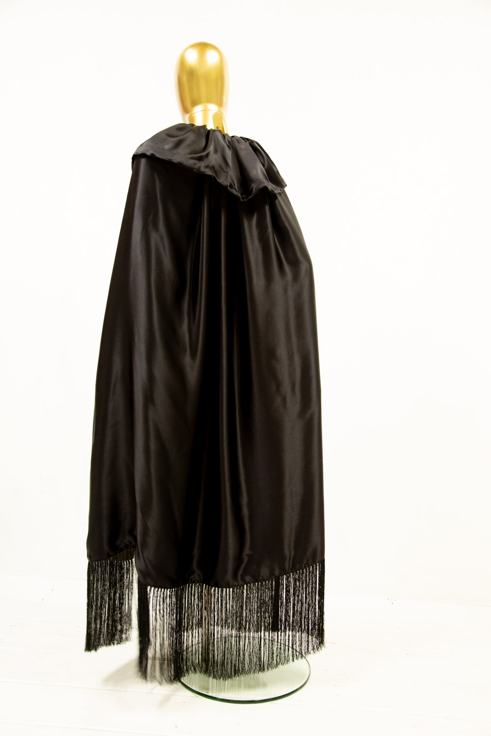 Silk Satin Fringed Opera Cape Black / Gold