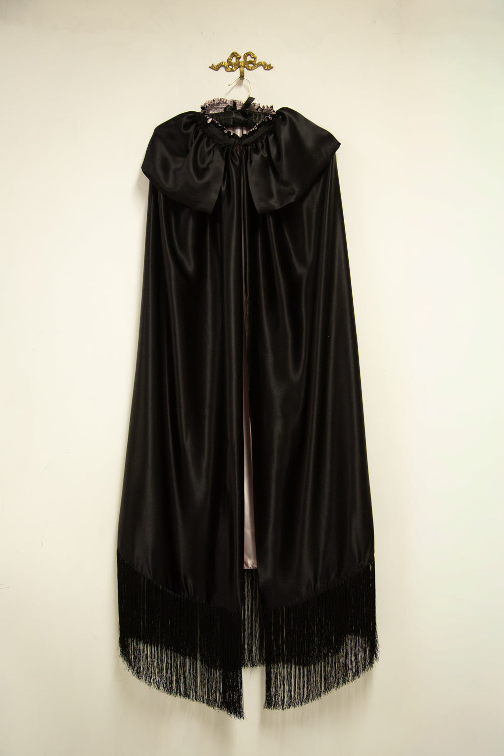 Silk Fringed Opera Cape Black / Pink