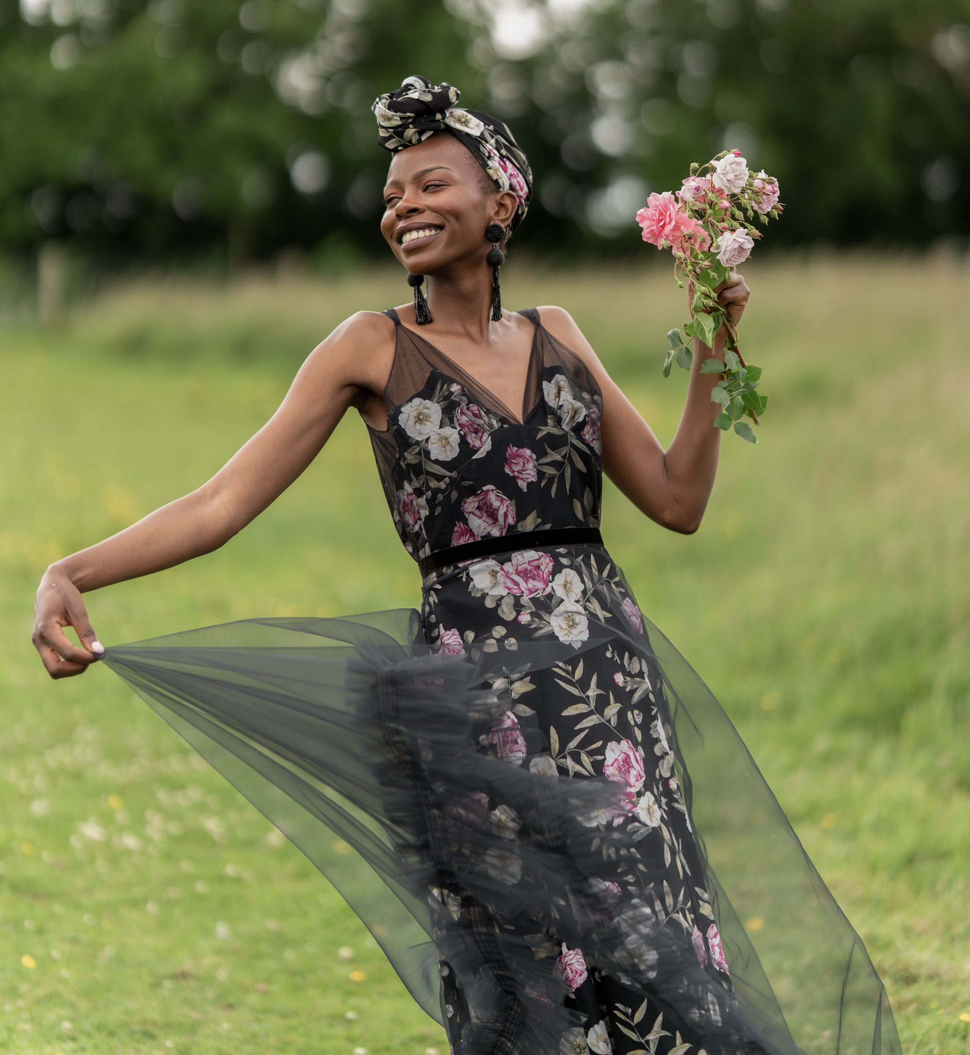 Titania Rose - Black Linen Tulle Gown