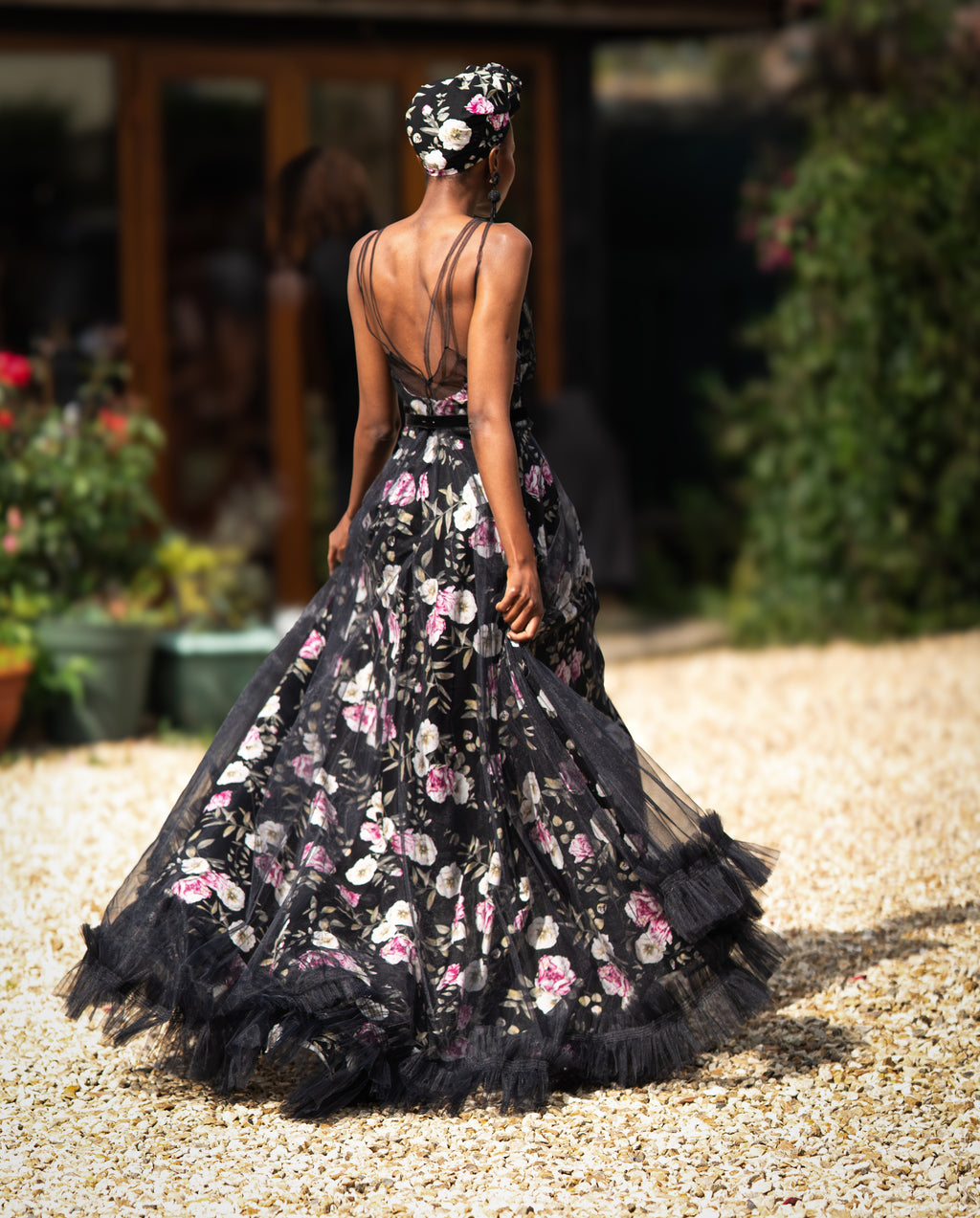 Titania Rose - Black Linen Tulle Gown