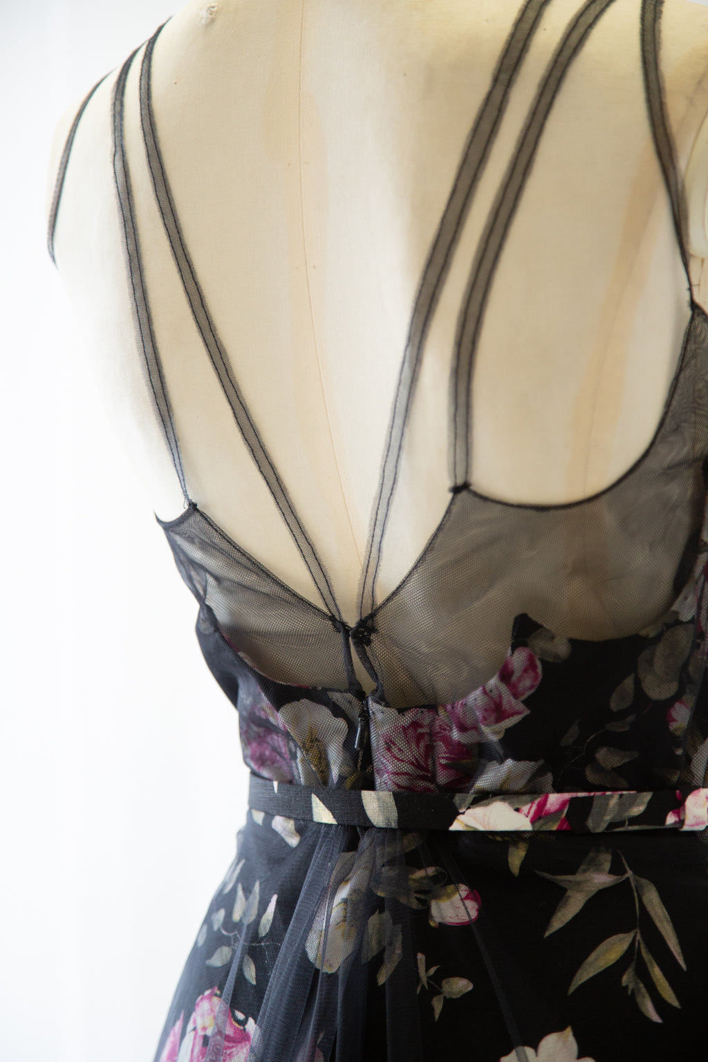 Titania Rose - Black Linen Tulle Gown
