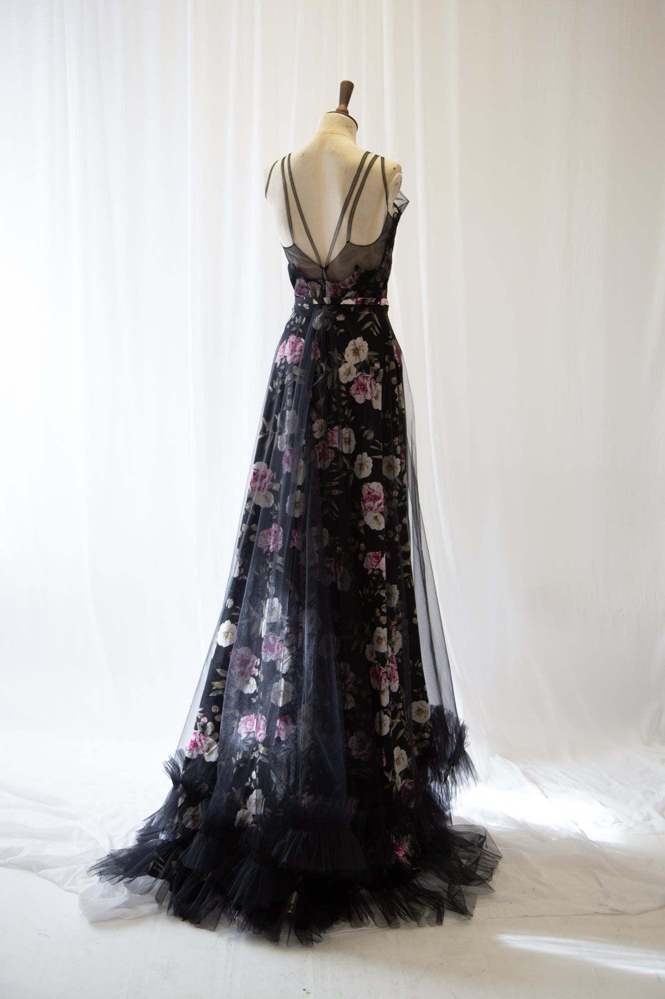 Titania Rose - Black Linen Tulle Gown