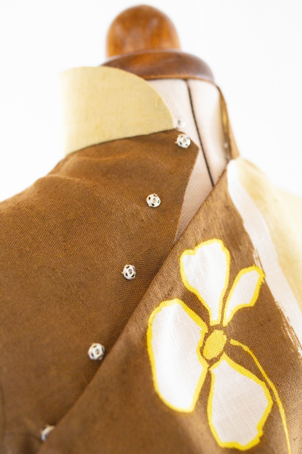 Vintage 1950s Printed Linen Qipao Dress