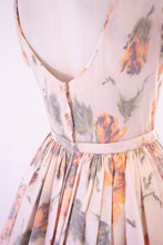 Vintage 1950s Apricot Rose Taffeta Dress