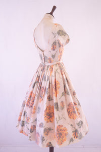 Vintage 1950s Apricot Rose Taffeta Dress