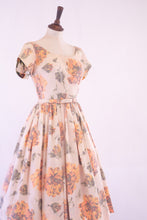 Vintage 1950s Apricot Rose Taffeta Dress