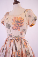 Vintage 1950s Apricot Rose Taffeta Dress