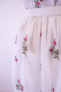 Vintage 1950s White Embroidered Muslin Rose Dress