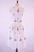 Vintage 1950s White Embroidered Muslin Rose Dress