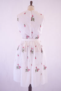 Vintage 1950s White Embroidered Muslin Rose Dress