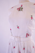 Vintage 1950s White Embroidered Muslin Rose Dress