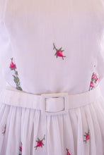 Vintage 1950s White Embroidered Muslin Rose Dress