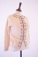 Vintage 1950s Cream Embroidered Wool Cardigan