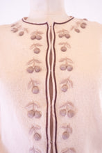 Vintage 1950s Cream Embroidered Wool Cardigan