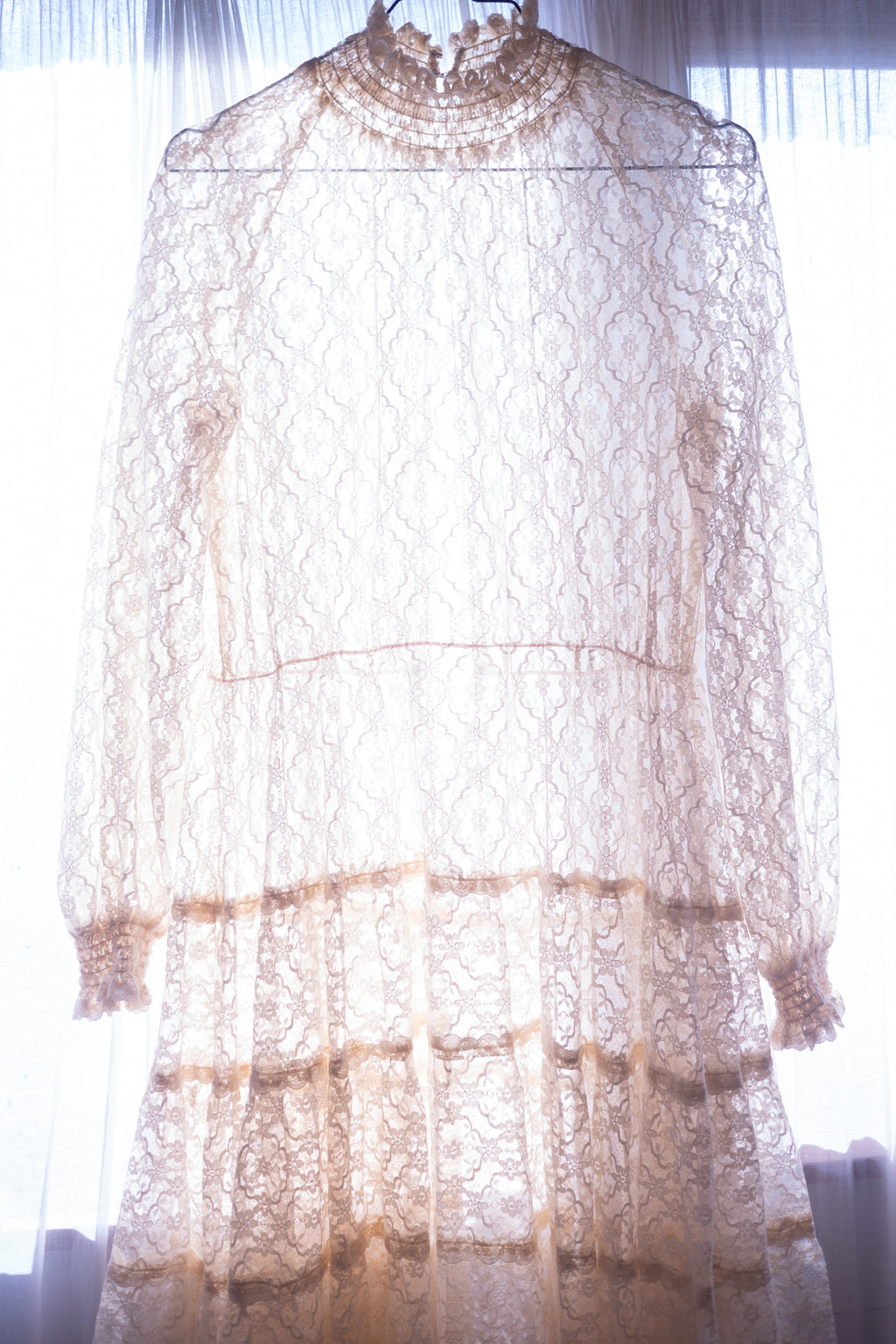 Vintage 1970s Cream Lace Maxi Dress