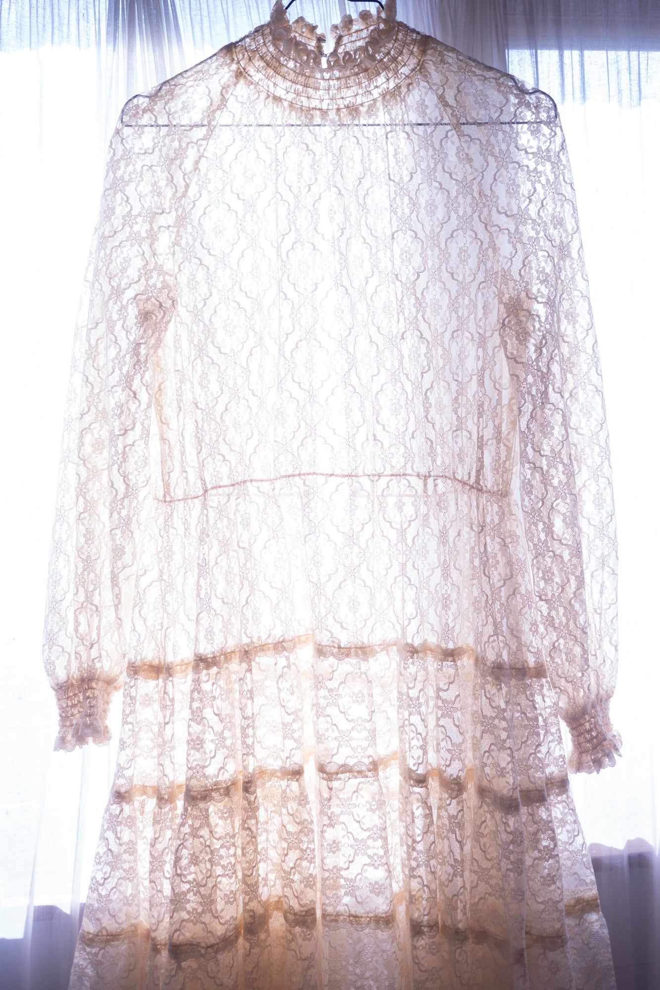 Vintage 1970s Cream Lace Maxi Dress